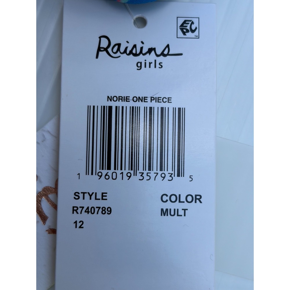 Raisins Girls Size 12 Norie One Piece Swimsuit Blue Geometric Caged Back - Picture 9 of 13